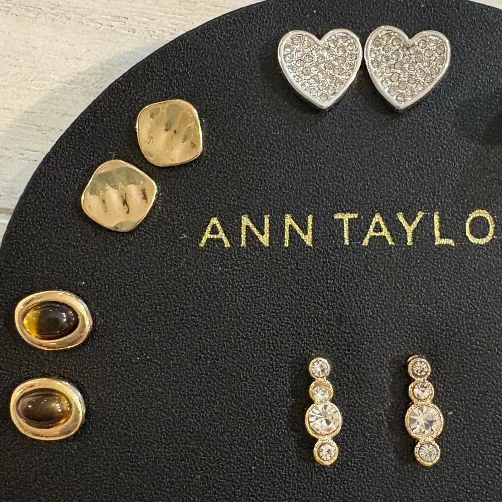 NWT Ann Taylor 9 Pair Gold & Silver Earring Set w/ Hearts, Rhinestone and Pearl